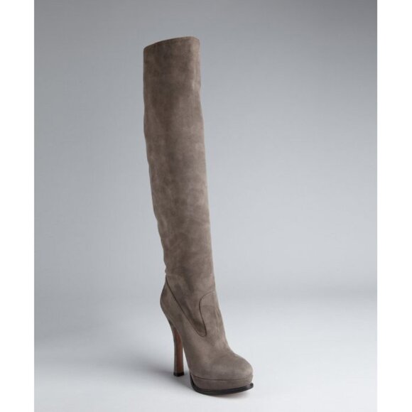 PRADA BOOTS GRAY SUEDE LEATHER TALL KNEE HIGH PLATFORM sz 40 / 10 - Picture 2 of 11